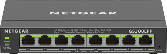 8P Netgear GS308EPP-100PES - managed // rackmountable // POE+ (123W)