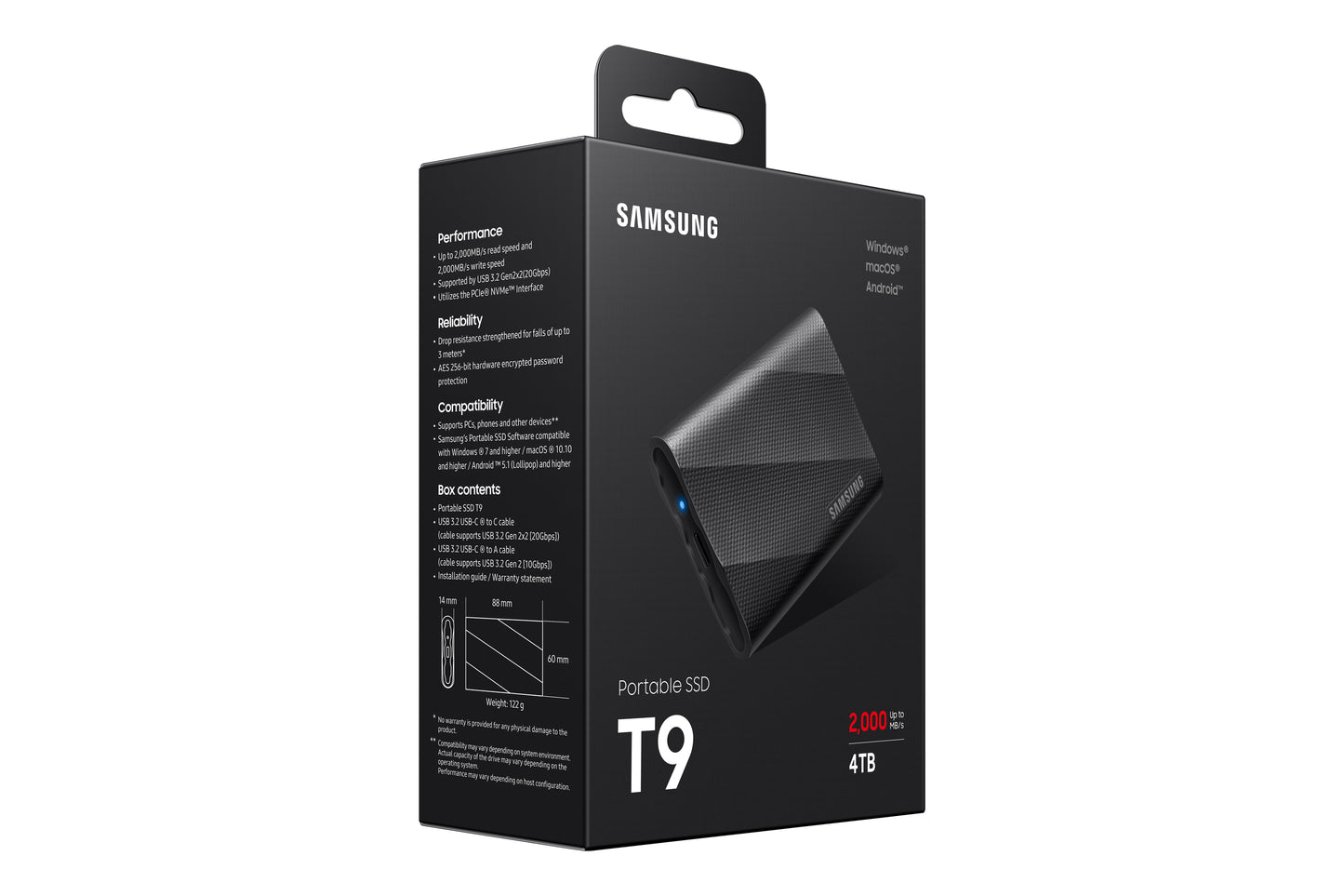 4TB Samsung Portable T9 USB 3,2 Gen2 Black retail